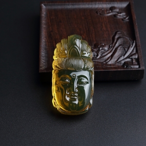 高蓝净水墨西哥蓝珀观音吊坠