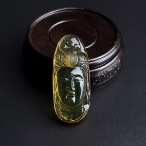 高蓝净水墨西哥蓝珀观音吊坠