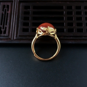 银镀24K金南红戒指