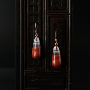 18K金镶冰飘南红水滴耳坠