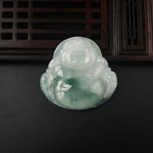 糯种飘花翡翠弥勒佛吊坠