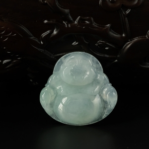 糯种浅绿翡翠弥勒佛吊坠