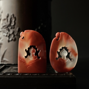 冻料柿子红南红镂空悟道两件套