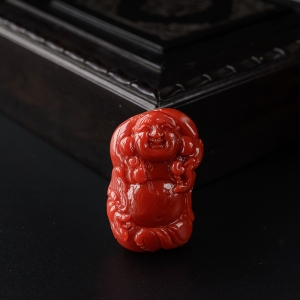 阿卡牛血红珊瑚弥勒佛吊坠