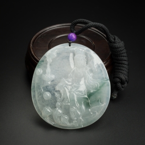 糯种飘花翡翠观音吊坠