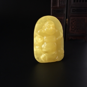 柠檬黄蜜蜡弥勒佛吊坠