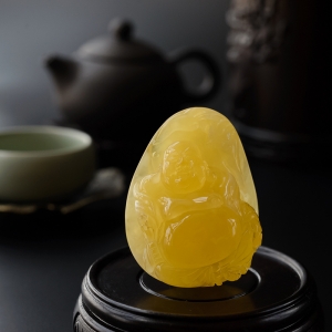 黄白蜜蜜蜡弥勒佛吊坠