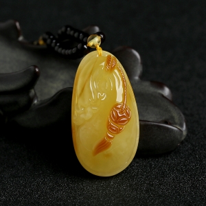 带皮蜜蜡钱袋吊坠