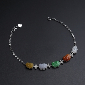 18K金镶钻糯种翡翠福禄寿手链