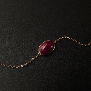 18K金镶阿卡珊瑚吊坠手链