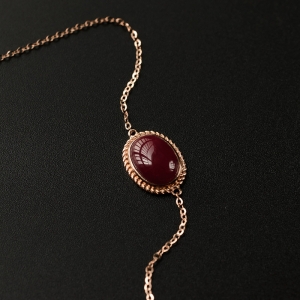 18k金镶阿卡珊瑚吊坠手链