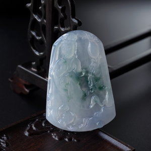 冰糯种飘花翡翠观音吊坠