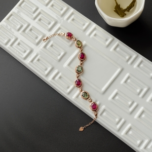 18K金镶钻碧玺手链