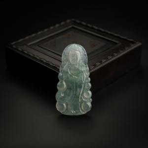 冰糯种飘花翡翠观音吊坠