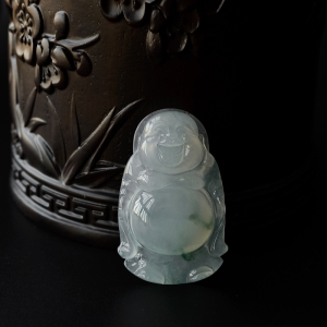 糯种飘花翡翠弥勒佛吊坠