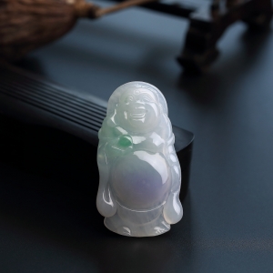 糯种春带彩翡翠佛吊坠