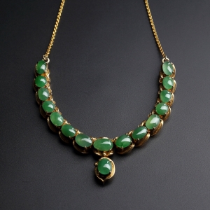 铜镶冰糯种黄阳绿翡翠戒面