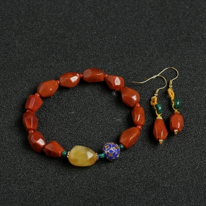 南红手串耳坠套装