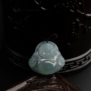 冰糯种浅绿翡翠弥勒佛吊坠