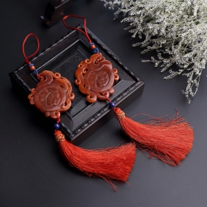 柿子红南红龙凤呈祥挂件