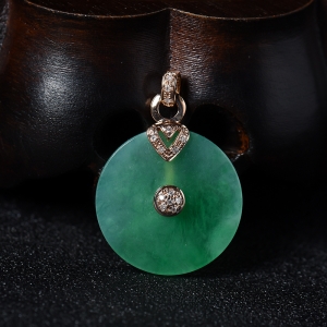 18K金镶钻糯种翡翠翠绿平安扣