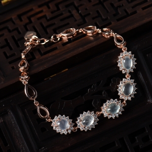 银镶冰种晴水翡翠手链