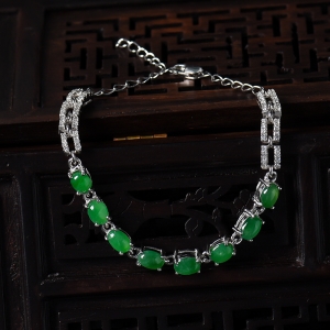 银镶冰种满绿翡翠手链