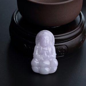 糯种淡紫翡翠观音吊坠