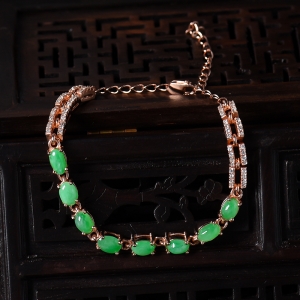 银镶冰种满绿翡翠手链