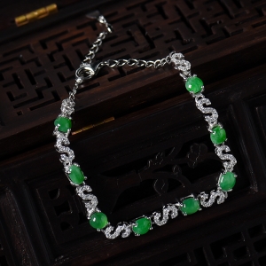 银镶冰种满绿翡翠手链