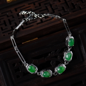 银镶冰种满绿翡翠手链