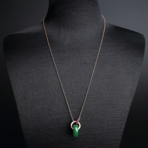 18K金镶冰糯种翡翠平安扣吊坠