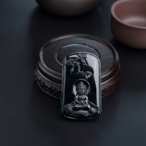 糯种墨翠宝宝佛吊坠