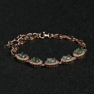 银镶钻冰种晴水翡翠手链