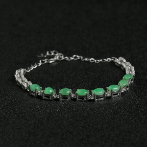 银镶糯种豆绿翡翠手链