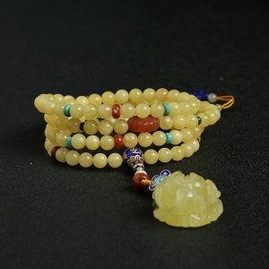 鸡油黄蜜蜡108佛珠