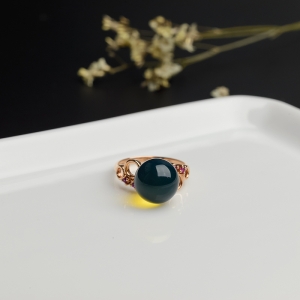 18K金镶多米尼加蓝珀戒指
