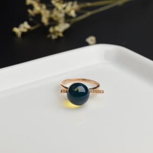 18K金镶多米尼加蓝珀戒指
