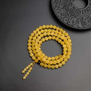 7.5mm鸡油黄蜜蜡佛珠
