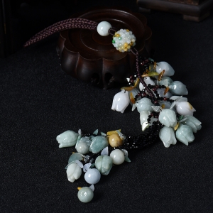 冰糯种双色翡翠平安富贵车挂