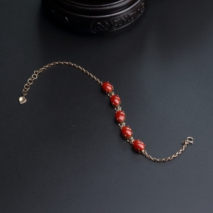 18K金镶沙丁红珊瑚手链