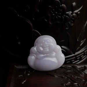 糯种淡紫翡翠弥勒佛吊坠