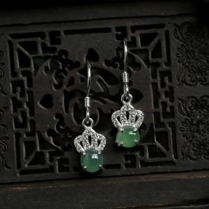 银镶冰种满绿翡翠耳坠