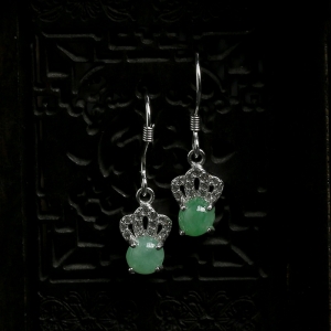 银镶冰种翡翠耳坠