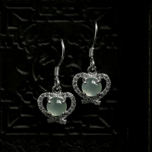 银镶冰种翡翠耳坠