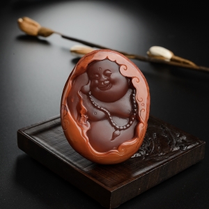 柿子红南红弥勒佛吊坠