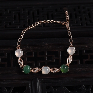 银镶冰糯种双色翡翠手链