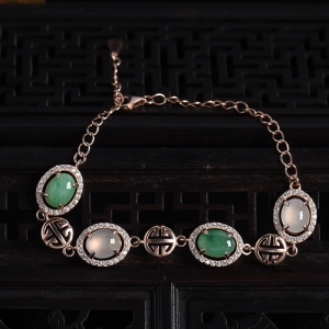 银镶冰糯种双色翡翠手链