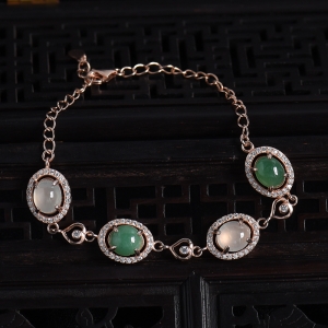 银镶冰糯种双色翡翠手链