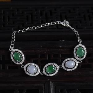 银镶冰糯种双色翡翠手链